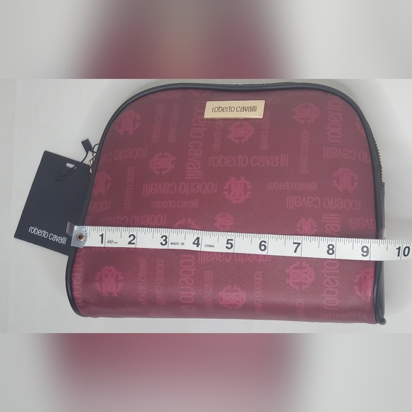 NWT Roberto Cavalli 8"x9"Cosmetic Bag Designer Case In Burgundy - Picture 7 of 13
